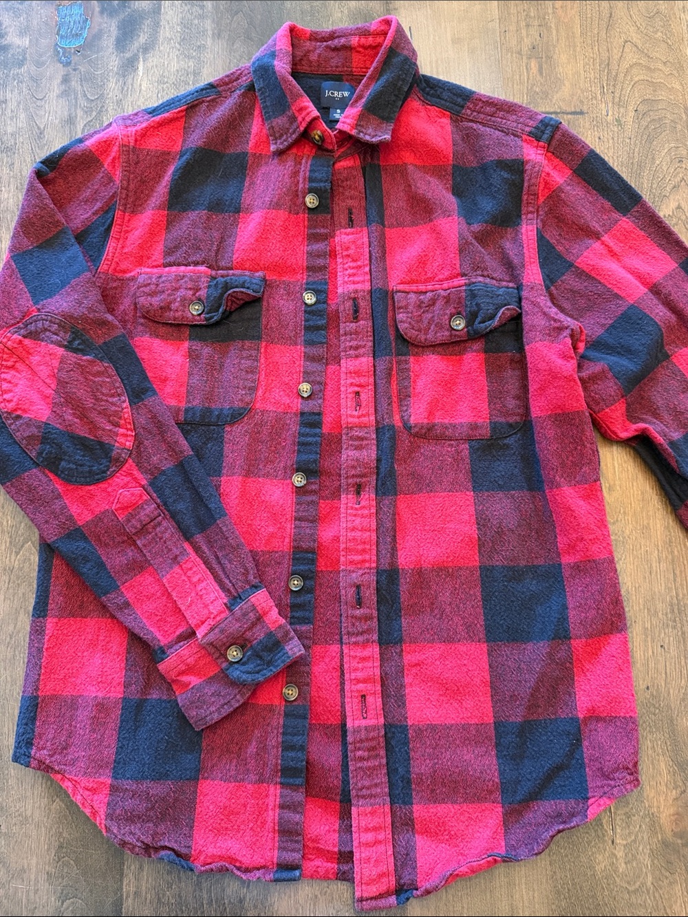 J.Crew Factory Buffalo Plaid Flannel Shirt  Elbow Patches 100% Cotton Mens Small